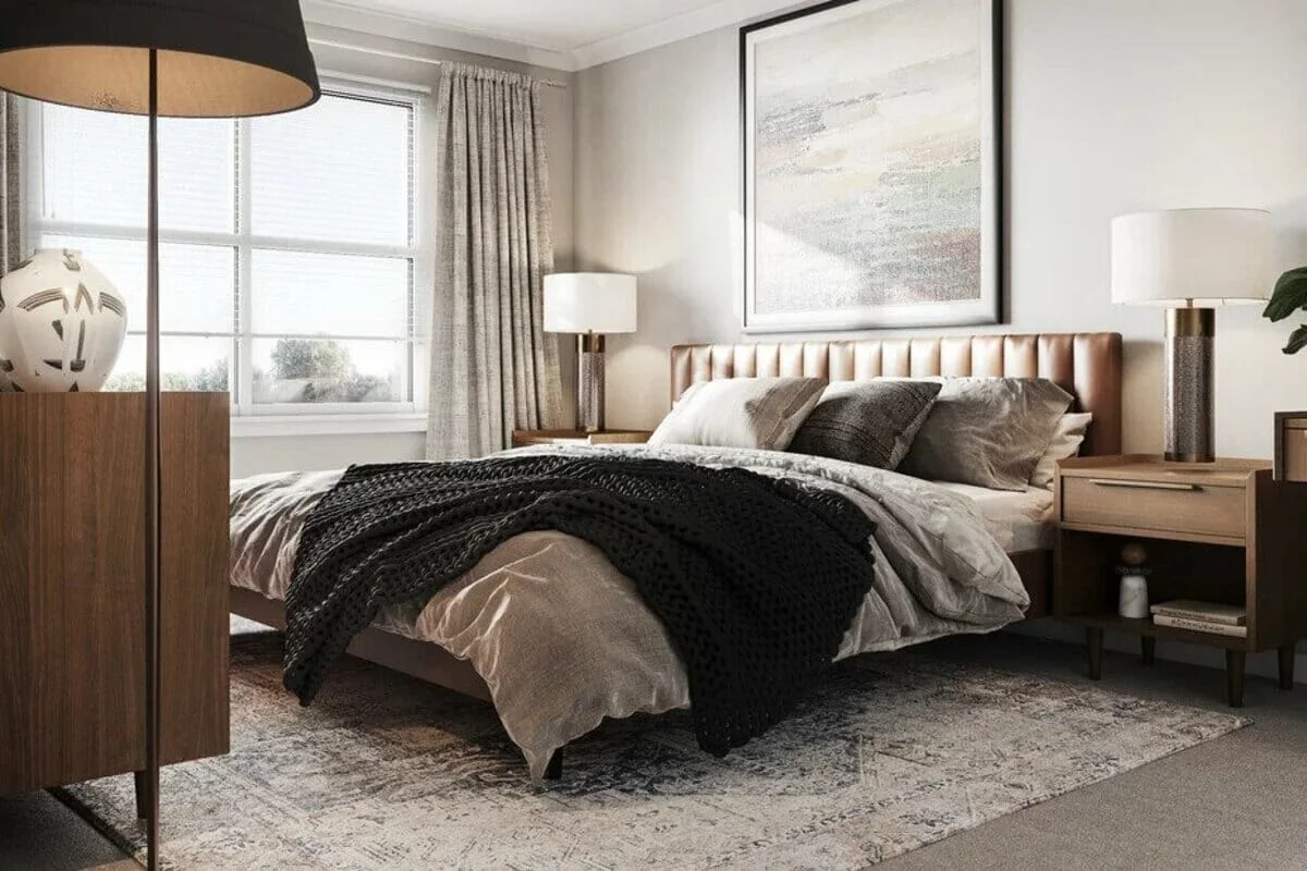 Earthy beige tone monochromatic bedroom design