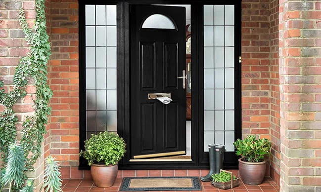 Black front door with glass