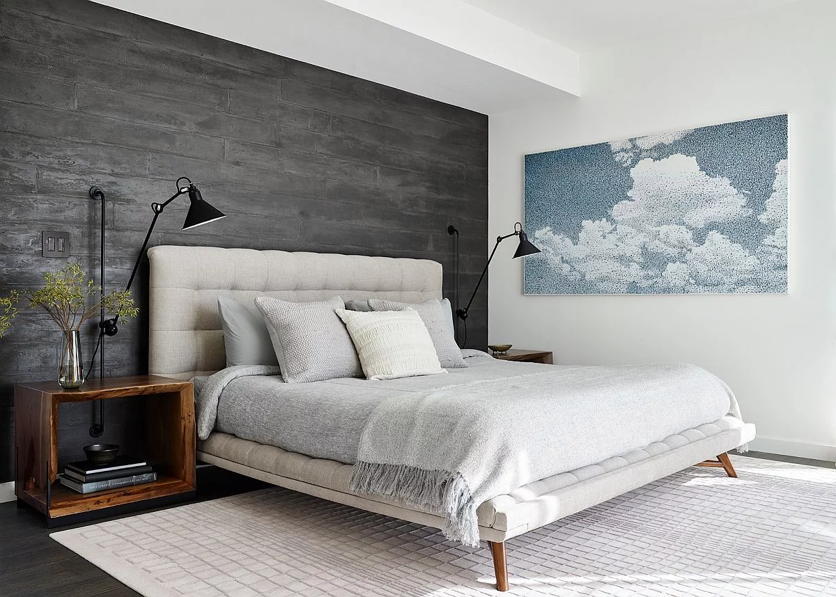 Bedroom with grey accent wall