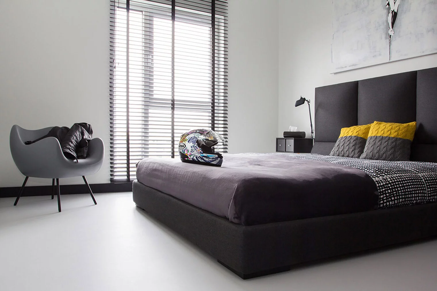 Grey color theme men's bedroom