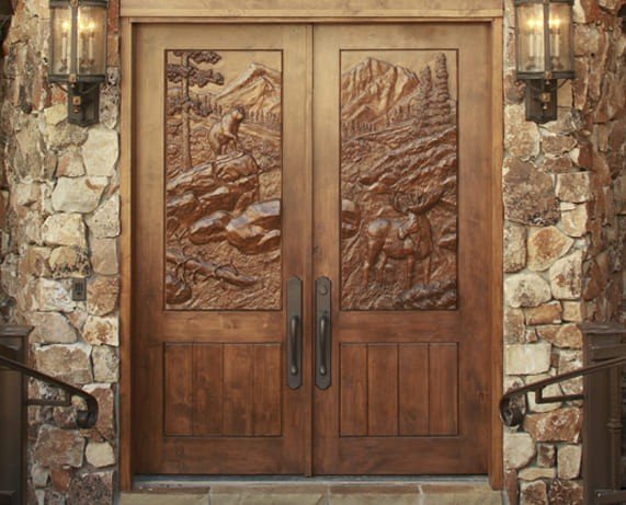 Hand-carved wooden door