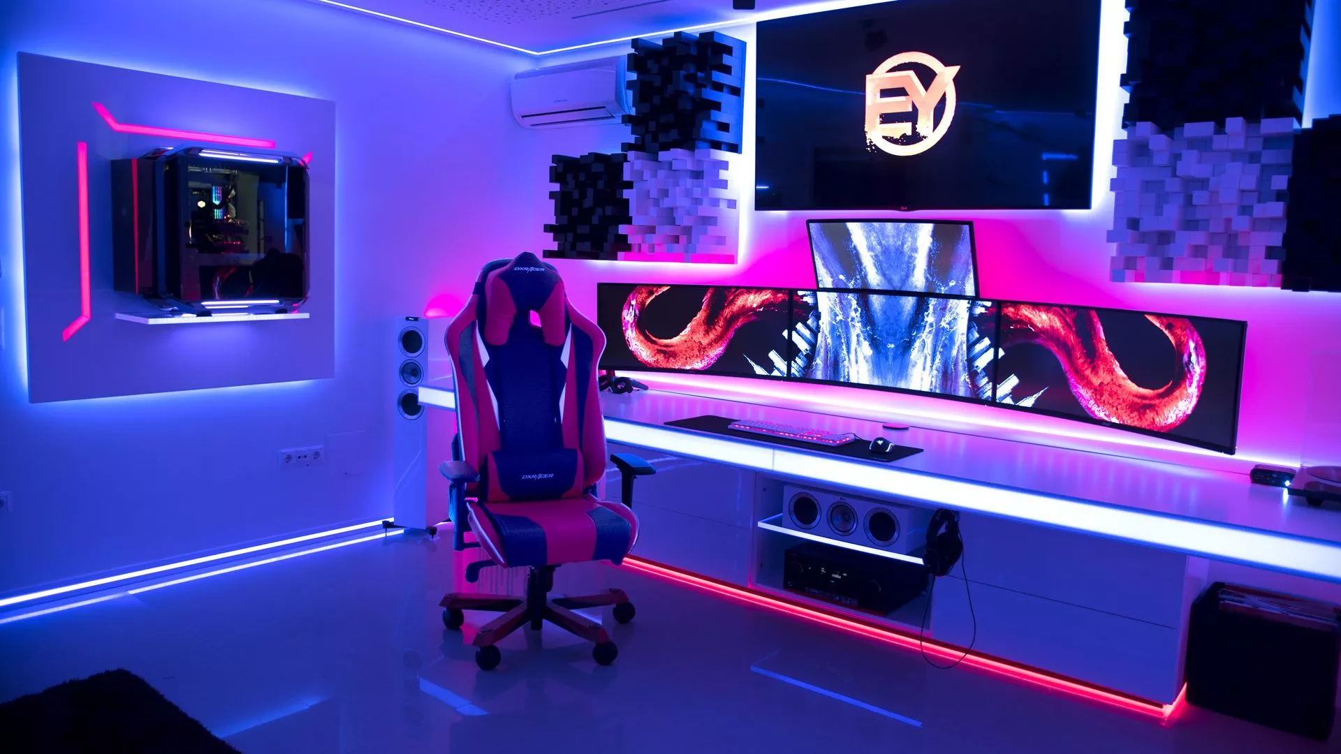 Neon light gaming room designs