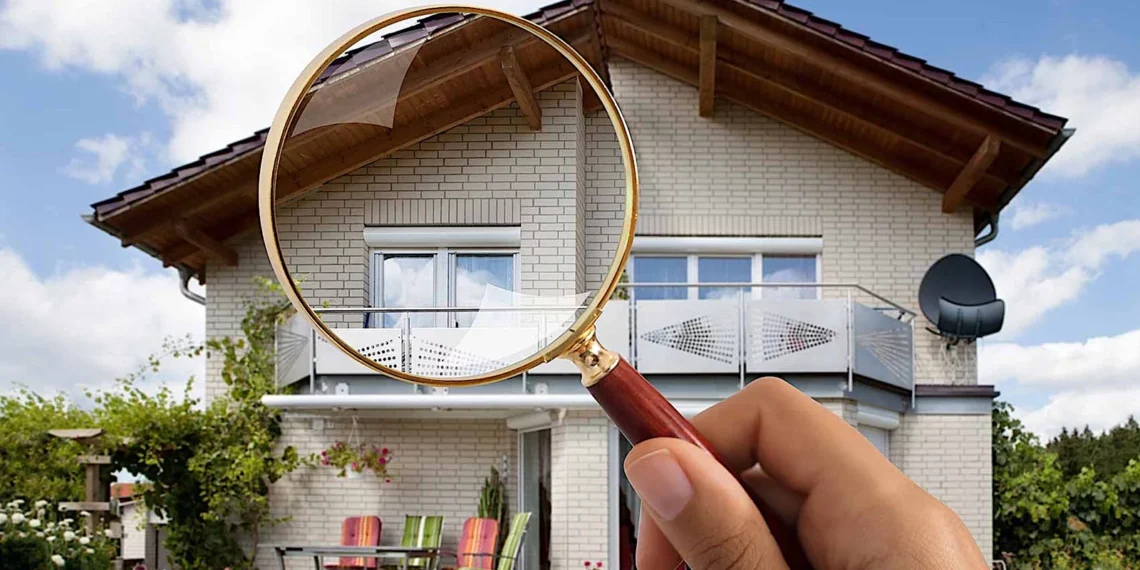 A guy Inspecting the house through a magnifying glass