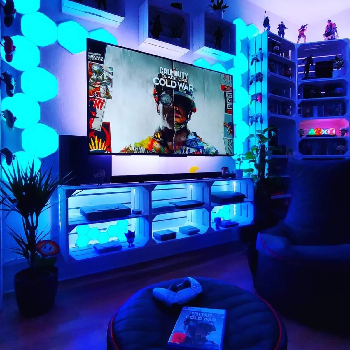 entertainment center in gaming room