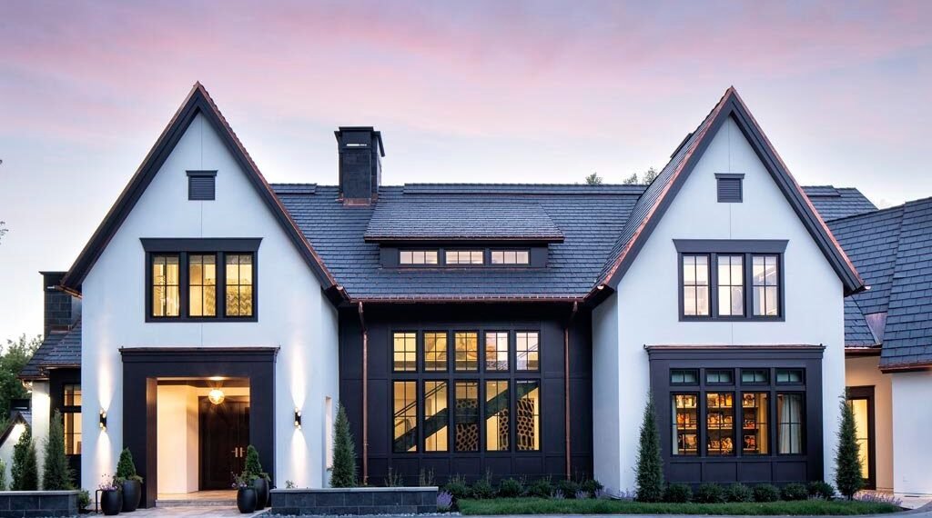 single story white house black trim