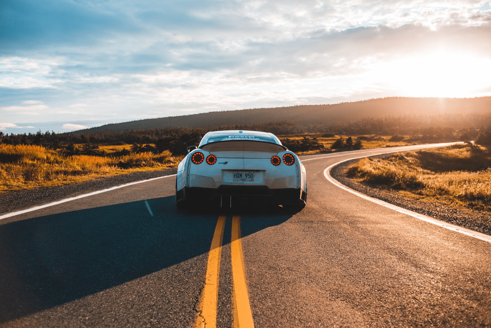 A sports car on the empty road