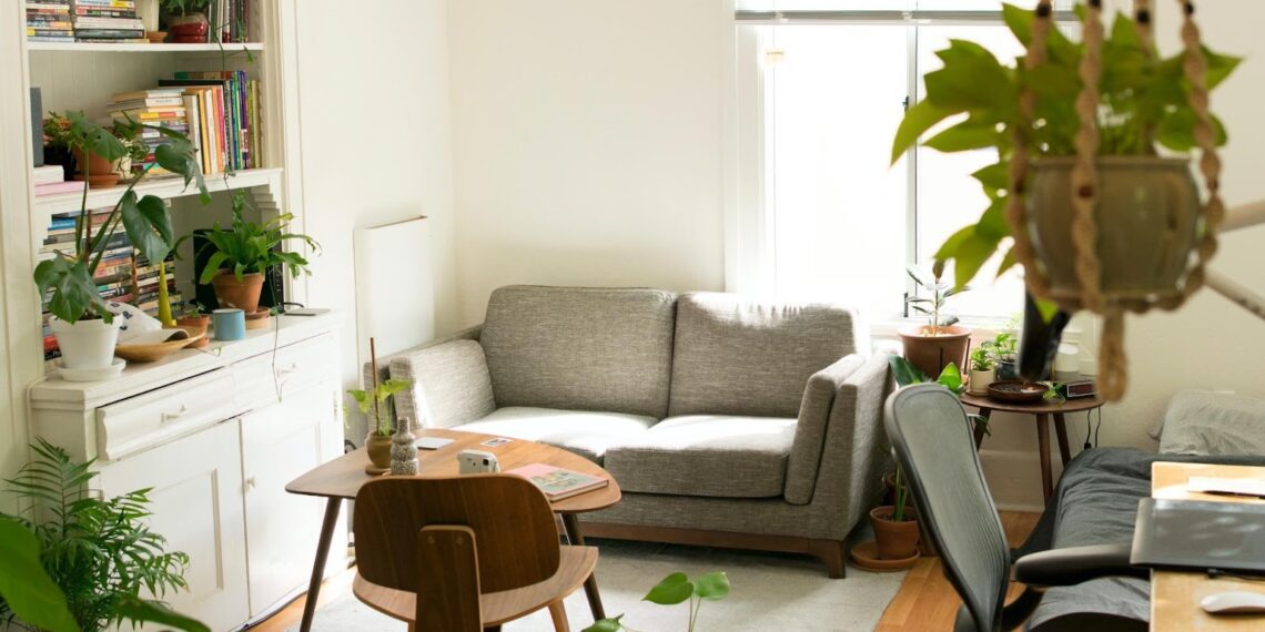 A living room showing eco-friendly home setup