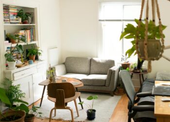 A living room showing eco-friendly home setup