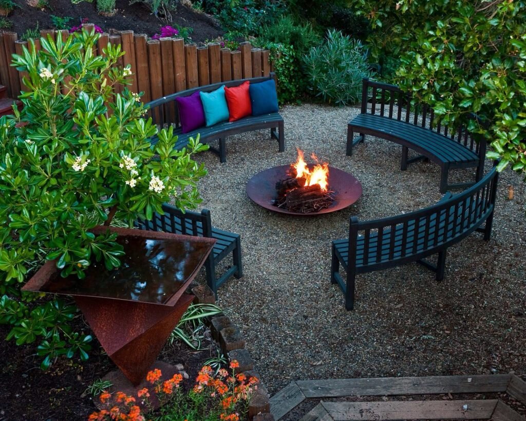 colorful patio with gravel