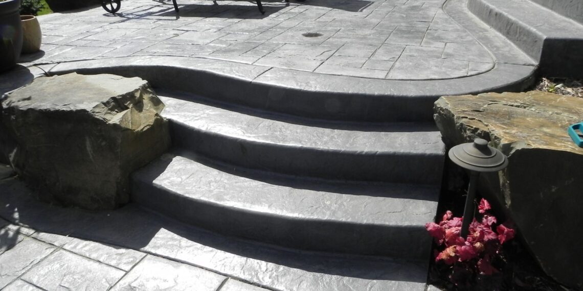 A patio with stamp concrete