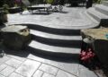 A patio with stamp concrete