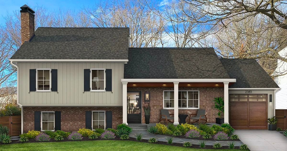 Charcoal trim color with red brick house