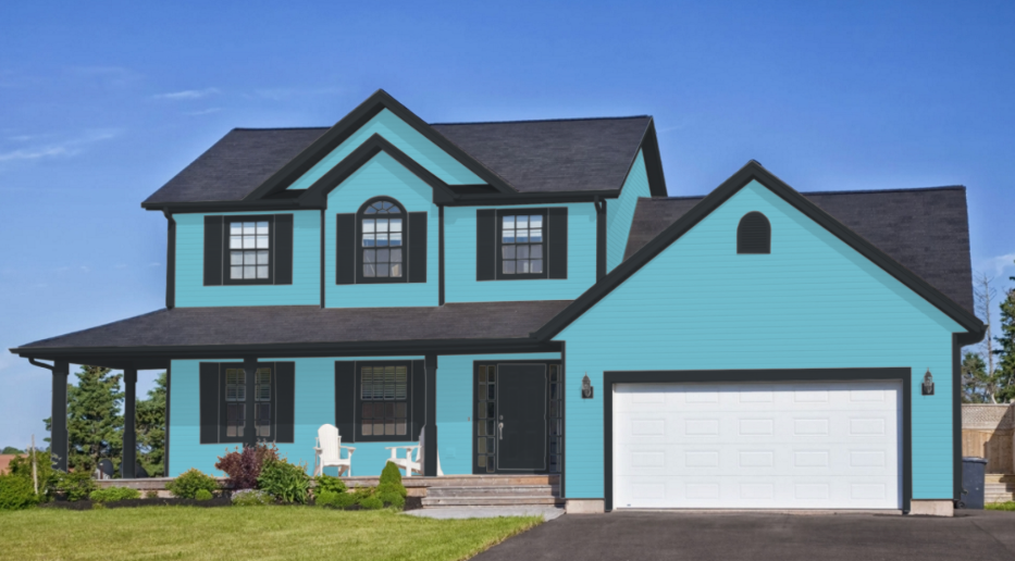 dark Teal Color house With Black Windows