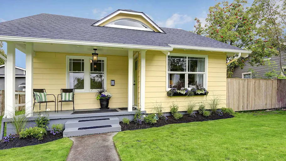 light yellow Exterior House Colors With Black Windows