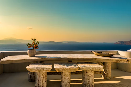 A table placed on the rooftop 