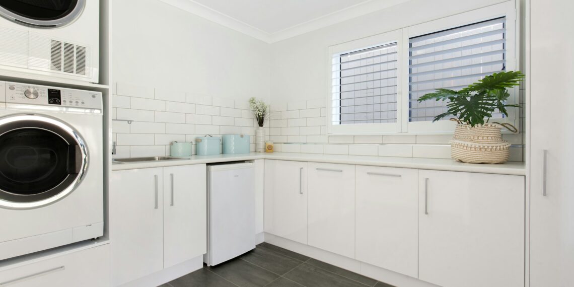 a washer and dryer in a room
