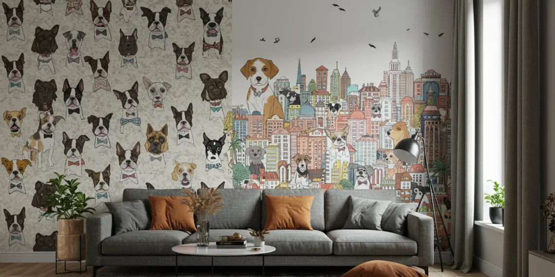 Fresh Wall Designs Featuring Dog Wallpaper and Artful Murals