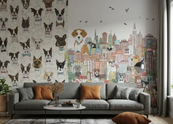 Fresh Wall Designs Featuring Dog Wallpaper and Artful Murals